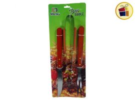 SET ASADO X3 CUCHILLO+PINZA+TENEDOR MANGO MADERA  BENABI (27872/218722)