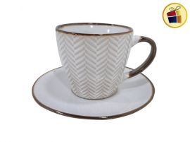 TAZA  DE TE CON PLATO CERAMICA BORDE DORADO CALPRO (P-833-19-3/319039) 