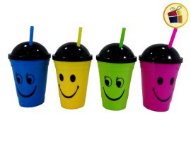 VASO PLASTICO CARITA CON SORBETE 15CM (NS217665/176659)