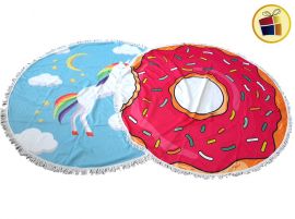 MANTA PLAYERA REDONDA DE TOALLA ESTAMPADA CON FLECOS 150CM TRESHER (507749)