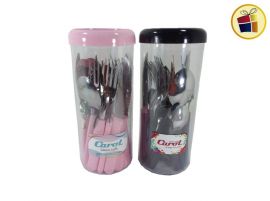 JUEGO DE CUBIERTOS EN TARRO X24 VS COLORES CAROL (420242)