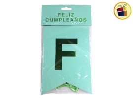 (P.ST.C1.C2.F.B.RCIA.VA.)BANDERIN FELIZ CUMPLE AGUAMARINE VERDE X1 (03348-85/06798) GOLD MUNDO 