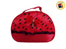 (OFERTA FINAL)PORTA COSMETICO OVAL ESTAMPA CORAZON C/MOÑO CH (330129)