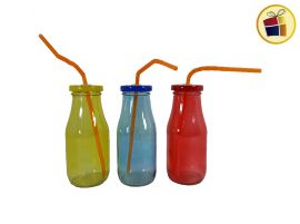 BOTELLA DE VIDRIO COLOR CON SORBETE 15CM (158308/16158-30)