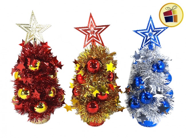 ADORNO ARBOL NAVIDEÑO 33CM DECORADO METALIZADO  POKA (NS229674/NS229677/890142 )