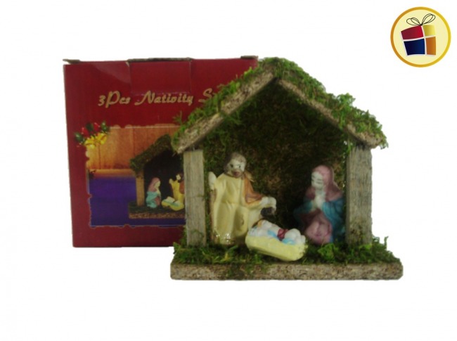 PESEBRE CHICO 3 FIGURAS CABAÑA MADERA POKA (3313/DX06/000064)