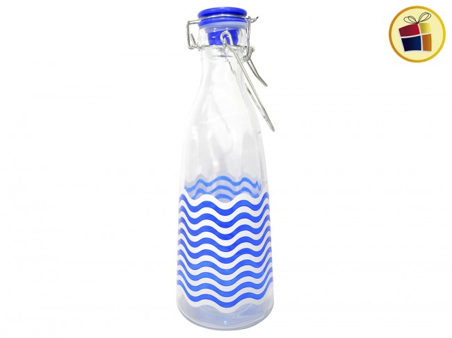 BOTELLA DE VIDRIO ESTAMPADA TAPA A PRESION 29CM (601305/338576B)