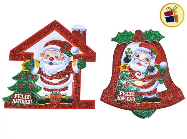 CARTEL CAMPANA PAPA NOEL FELIZ NAVIDAD BRILLO 25CM FLUSS (010-18-1/000011)