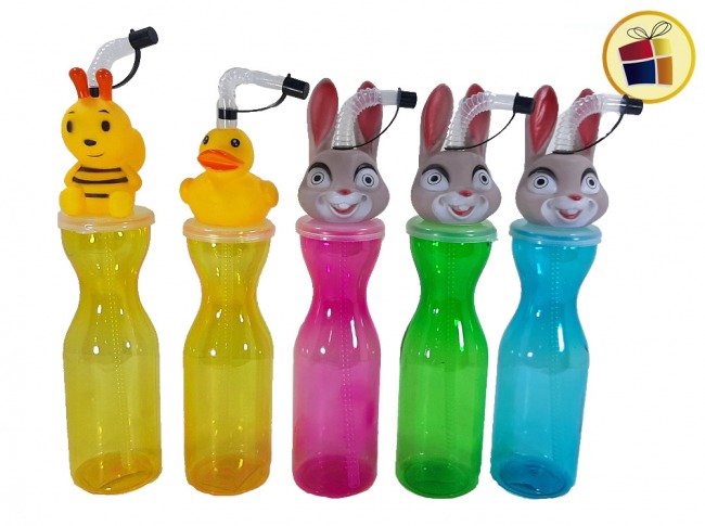 BOTELLA PLASTICA CON SORBETE Y ANIMALITOS 27CM (NS230394/NS230563/305641/305641)
