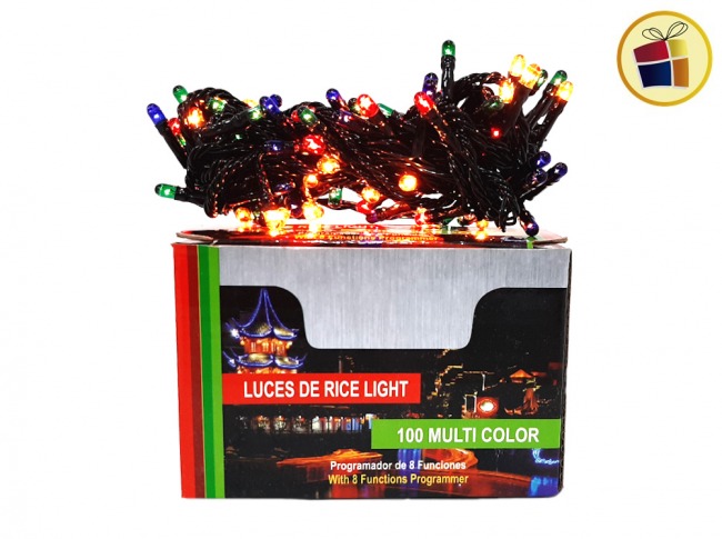 LUZ NAVIDEÑA ARROZ MULTICOLOR X100 FOCOS CABLE FINO ATHAND (251142/114/235200)