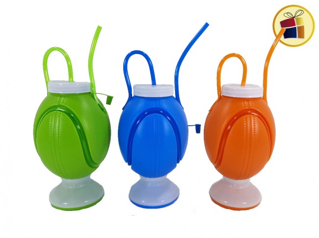 VASO  PLASTICO FORMA PELOTA RUGBY CON SORBETE 17 CM POKA (031178/NS258679)