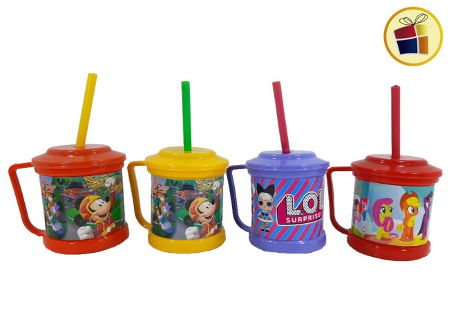 TAZA PLASTICA PERSONAJE CON SORBETE 9X10 CM EN BOLSA DEL GUERCIO (938600)