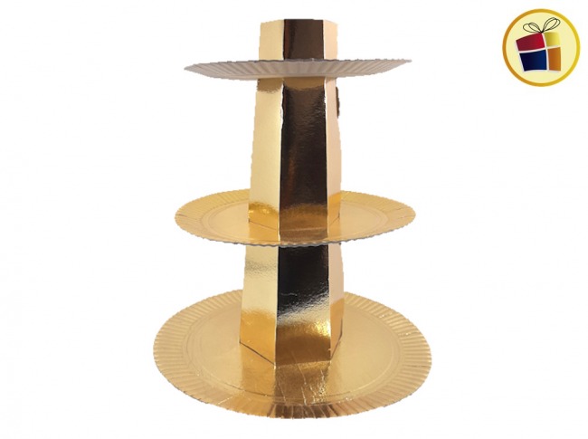 CONFITERA 3 PISOS C/BAND.20-23-28 PLATA Y ORO (7525/87525) COMERCIAL DAVIES