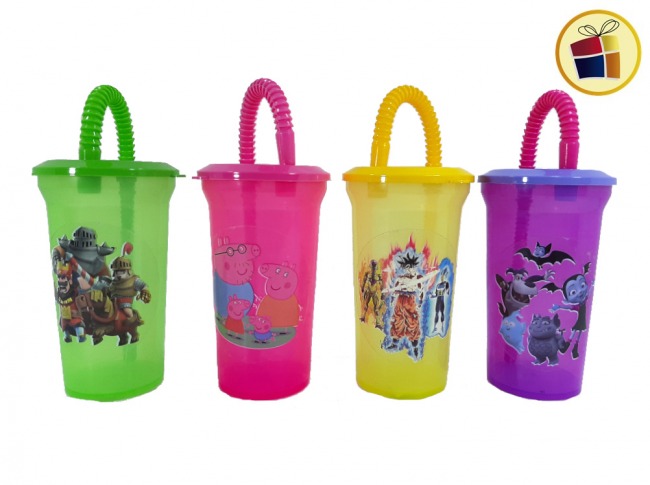 VASO PLASTICO PERSONAJE CON SORBETE 14.5CM DEL GUERCIO (664900)