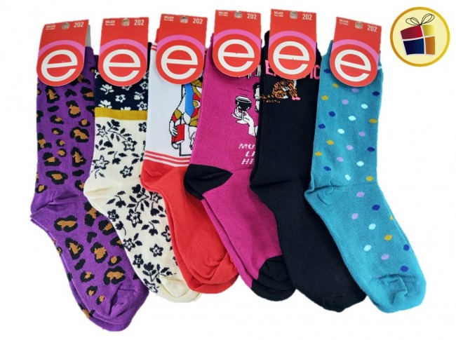 MEDIA LARGA PARA DAMA ESTAMPADA Y LISA ELEMENTO (02006/202)