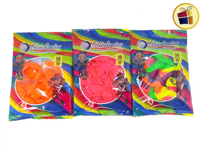 (P.G.ST.R.C1.C2.F.B.RCIA)GLOBO 10" X 50 UND FLUOR COLORES SURTIDOS (600247) GLOBOLANDIA 