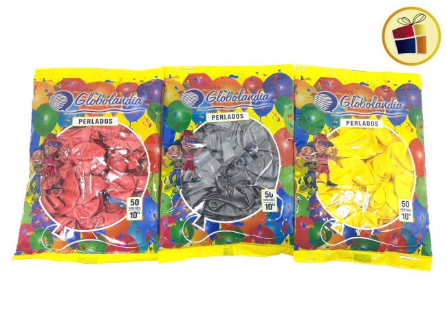 (P.G.ST.R.C1.C2.F.B.RCIA)GLOBO 10" X 50 UND PERLADO COLORES SURTIDOS (601206) GLOBOLANDIA 