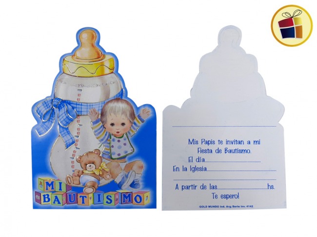 INVITACION BAUTISMO MAMADERA NENE(14142/73821)  GOLD MUNDO  