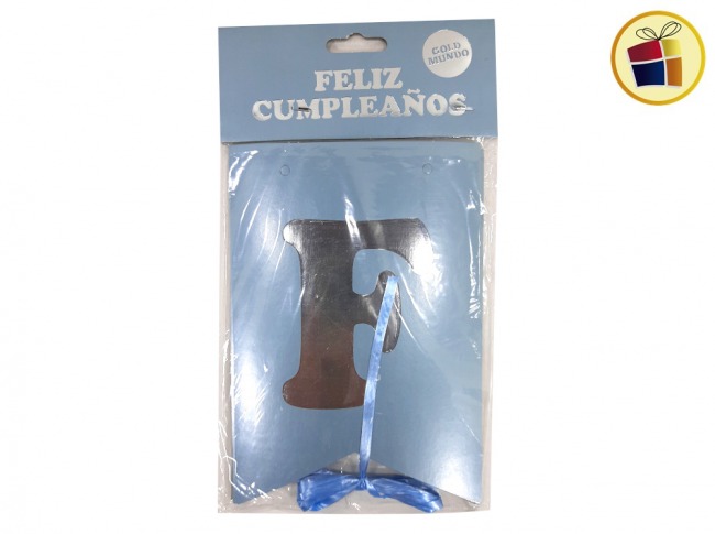 (P.ST.C1.C2.F.B.RCIA.VA.)BANDERIN FELIZ CUMPLE CELESTE METALIZADO X1 (03348-29/04756) GOLD MUNDO 