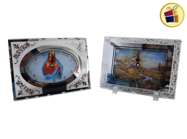 RELOJ DE VIDRIO C/PROFUNDIDAD MARCO DE VIDRIO CALADO 13 X 17 CM BASE-PIE ACRILICO (550060/291556/292931)